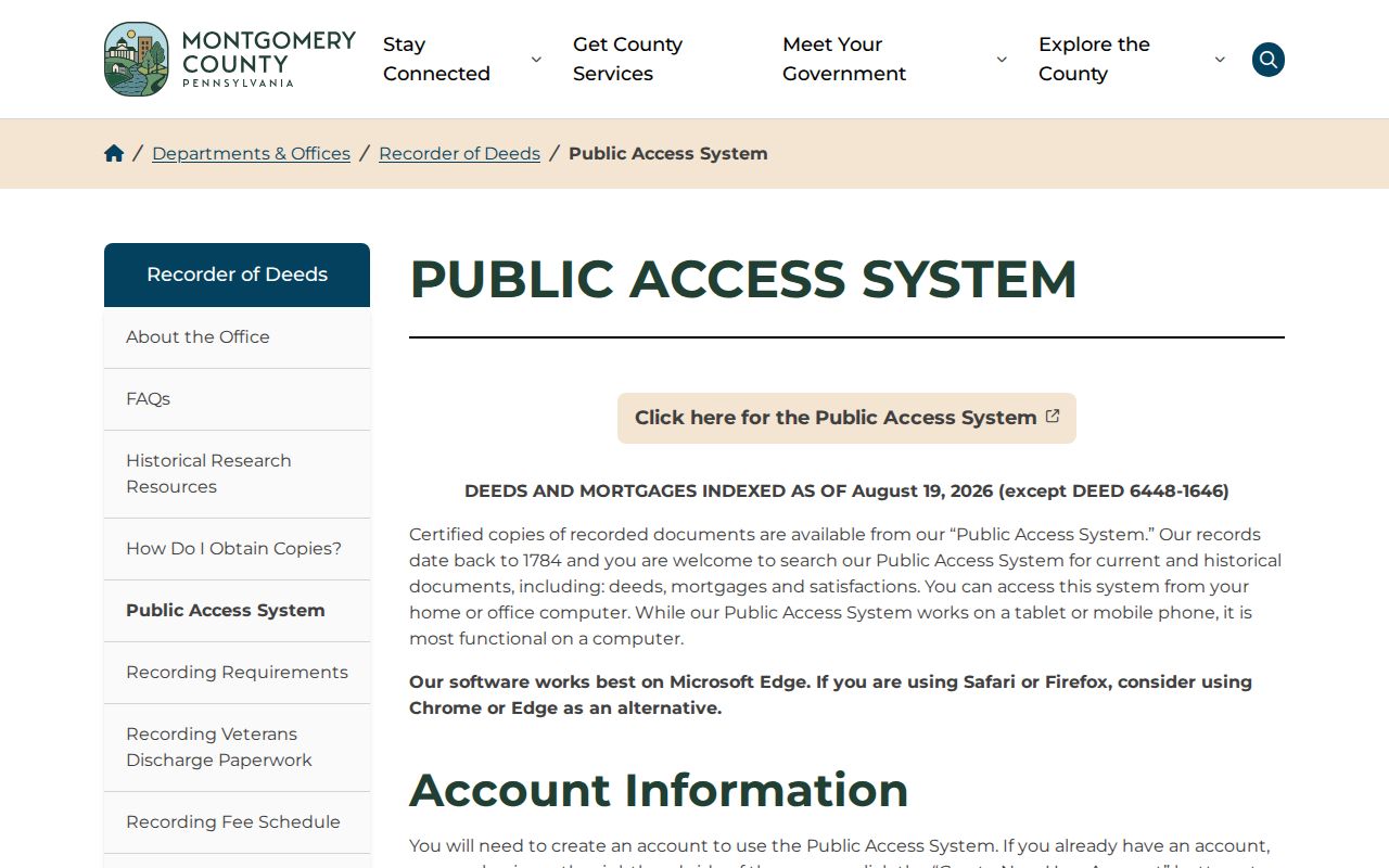 Montgomery Township residents directory public access system information