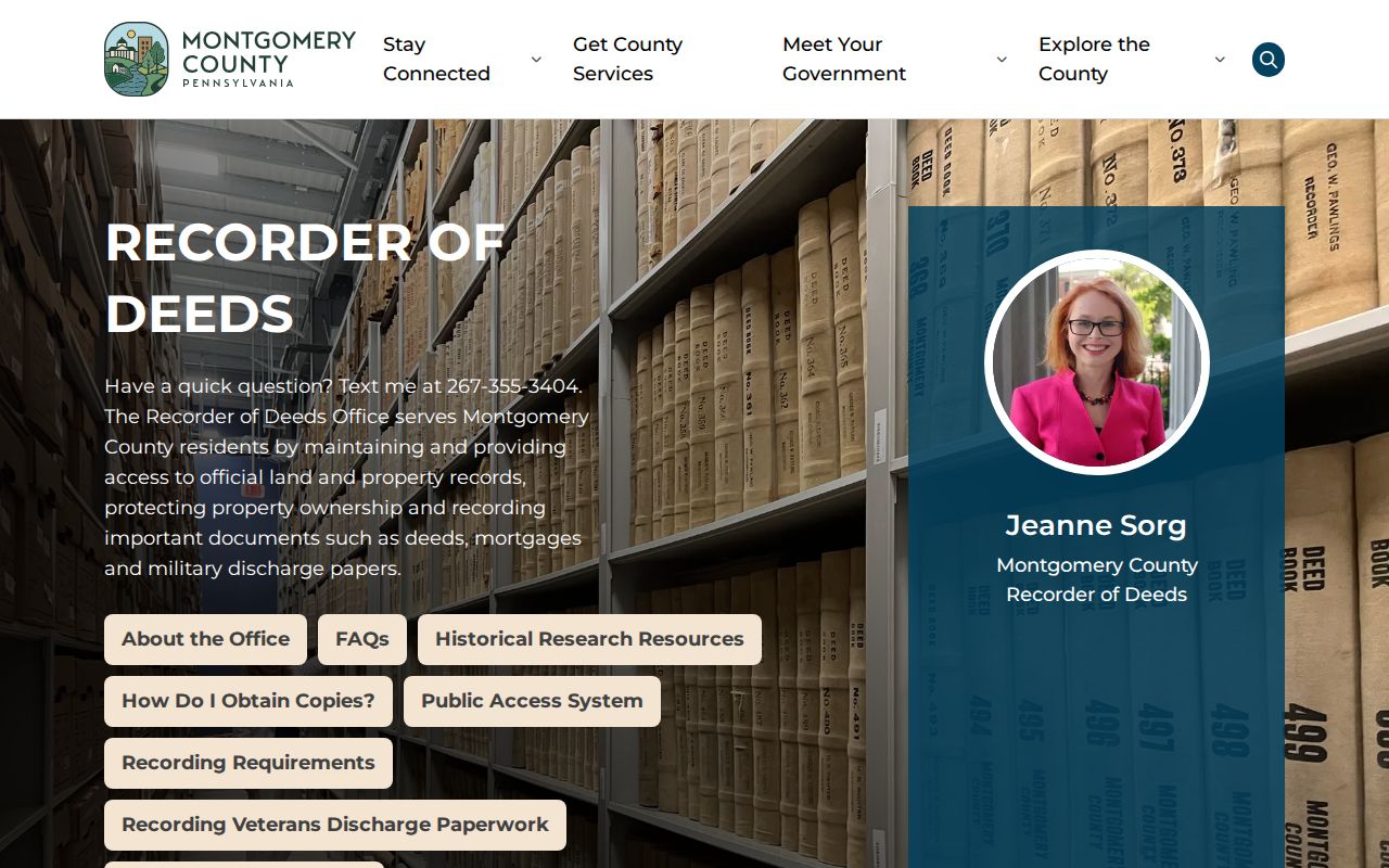 Montgomery Township residents directory Recorder of Deeds office information