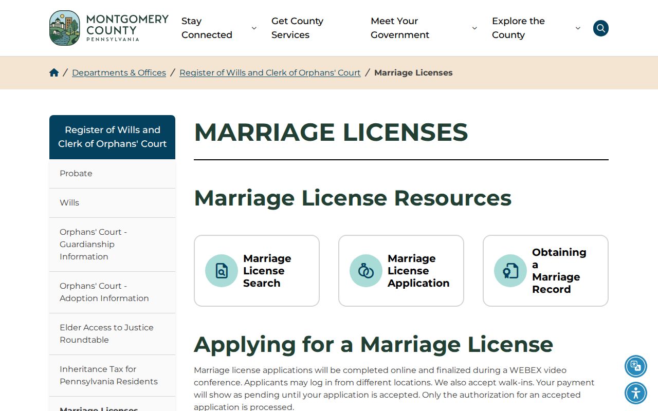 Montgomery Township previous residents marriage records route