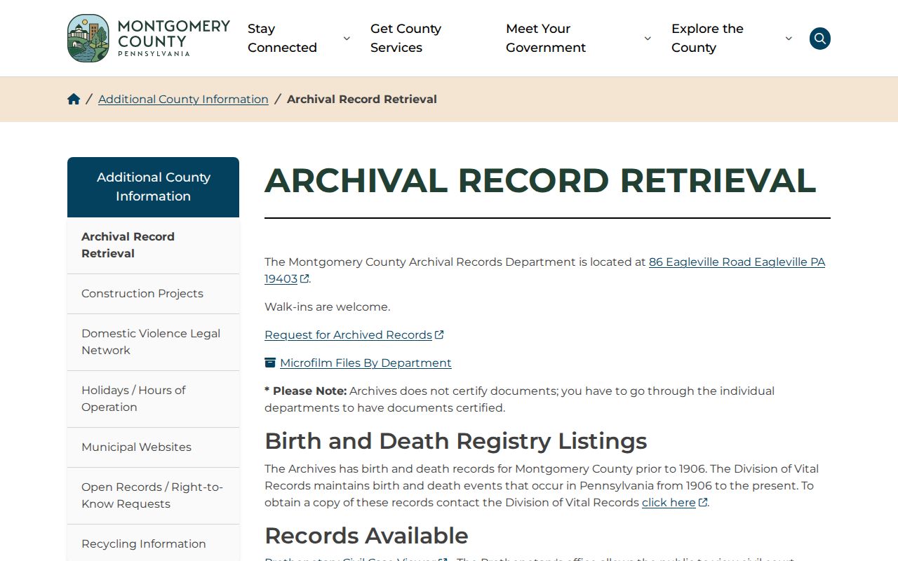 Montgomery Township previous residents county archival retrieval