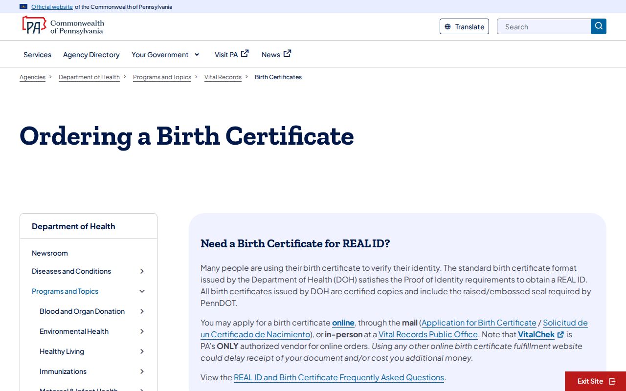 Montgomery Township resident lookup Pennsylvania birth certificate application