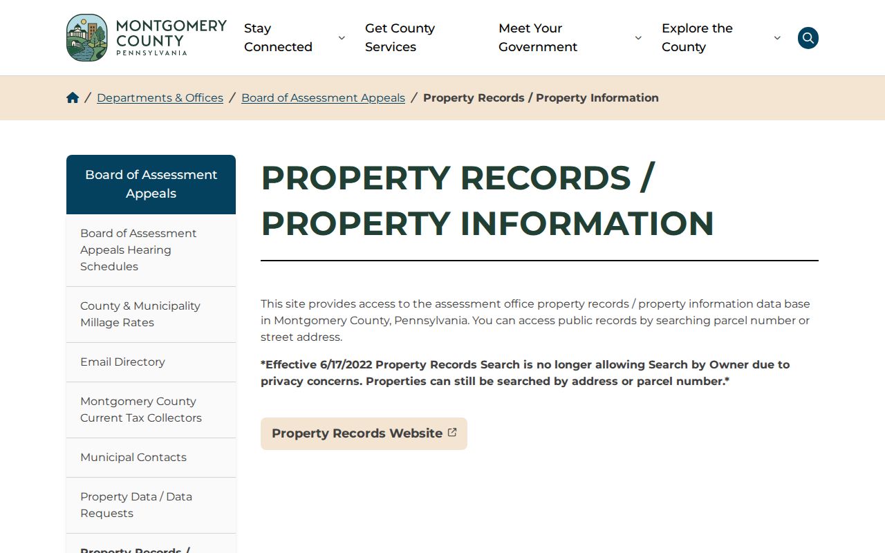 Montgomery Township street directory county property records guidance