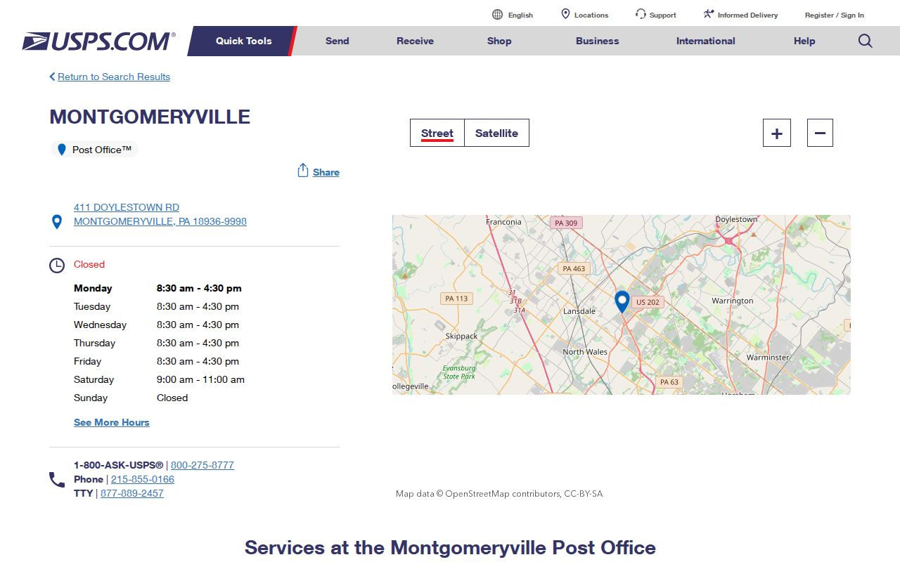 Montgomery Township ZIP code directory USPS Montgomeryville location