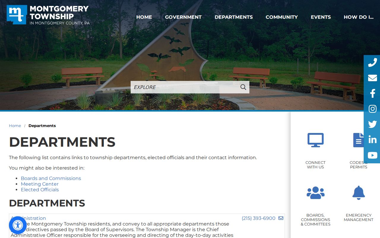 Montgomery Township ZIP code directory Township departments page